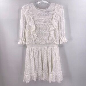 Forever New Melbourne US 12 White Nicolette Trim Splice Lace Ruffle Prairie Dres